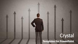  Presentation with arrows - Colorful presentation enhanced with sales person in doubt looking backdrop and a  colored foreground