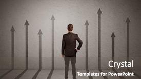  Presentation with arrows - Colorful presentation theme enhanced with sales person in doubt looking backdrop and a  colored foreground