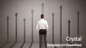  Presentation with arrows - Beautiful slide set featuring sales person in doubt looking backdrop and a gray colored foreground