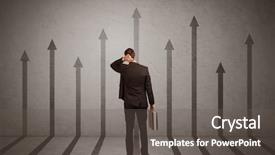  Presentation with arrows - Amazing PPT theme having sales person in doubt looking backdrop and a  colored foreground