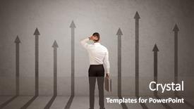  Presentation with arrows - PPT layouts featuring sales person in doubt looking background and a gray colored foreground