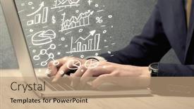  Presentation with sales growth - Beautiful PPT theme featuring sales person in suit using a laptop to calculate pie chart and exponential growth statistics on office desk concept backdrop and a coral colored foreground