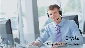  Presentation with happy sad face man - Slide set consisting of sales personal training - happy young man working background and a light blue colored foreground