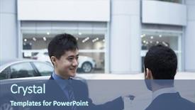  Presentation with salesman - Slide set featuring sales pitch - car salesman selling a car background and a ocean colored foreground