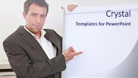  Presentation with ladies finger - Audience pleasing theme consisting of sales pitch - manager in office pointing backdrop and a sky blue colored foreground