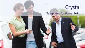  Presentation with car dealer - Beautiful PPT theme featuring sales pitch - mature car dealer and young backdrop and a sky blue colored foreground