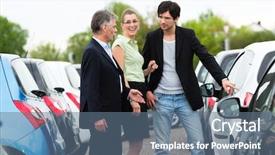  Presentation with car dealer - Presentation theme consisting of sales pitch - mature car dealer and young background and a ocean colored foreground