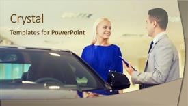  Presentation with car dealer - Presentation featuring sales professional - auto business car sale consumerism background and a soft green colored foreground