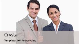  Presentation with giving - Beautiful PPT layouts featuring sales professional - smiling salesteam giving approval backdrop and a light gray colored foreground