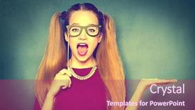  Presentation with teenage girl - Cool new PPT theme with surprised funny teenage girl backdrop and a violet colored foreground