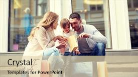  Presentation with family shopping - PPT theme consisting of sales reviews - family sale consumerism and people background and a coral colored foreground