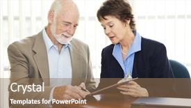  Presentation with contract - Presentation with sales people talking - senior businessman signs a contract background and a coral colored foreground