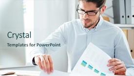  Presentation with working - Beautiful PPT theme featuring sales scheme - handsome young businessman working backdrop and a  colored foreground