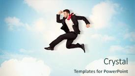  Presentation with blue business - Audience pleasing presentation consisting of sales success - business person jumping over clouds backdrop and a sky blue colored foreground