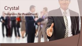  Presentation with unemployed team - Audience pleasing PPT theme consisting of sales success - handshake and team backdrop and a  colored foreground