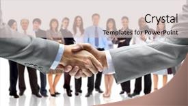  Presentation with business success - Audience pleasing PPT layouts consisting of sales success - handshake isolated on business background backdrop and a lemonade colored foreground