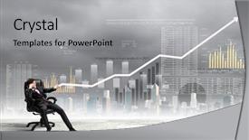  Presentation with growth chart - Audience pleasing theme consisting of sales success - image of young businessman pulling backdrop and a light gray colored foreground