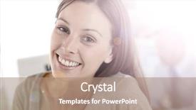  Presentation with office - PPT layouts with sales success - smiling young woman in office background and a  colored foreground