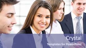  Presentation with team - Slide set with sales success - young business woman and her background and a ocean colored foreground