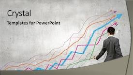  Presentation with maths graph - Colorful theme enhanced with sales success - young businesswoman drawing increasing graph backdrop and a light gray colored foreground