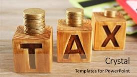  Presentation with tax - Theme having sales tacx - tax concept with wooden blocks background and a coral colored foreground