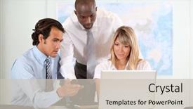  Presentation with international business - Presentation design having sales team mapping - business people working on international background and a soft green colored foreground