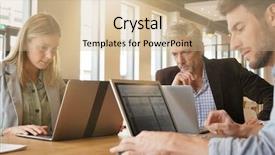  Presentation with sales - PPT theme consisting of sales team working through presentation background and a  colored foreground