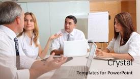  Presentation with meeting table - PPT layouts with sales training - business people meeting around table background and a coral colored foreground