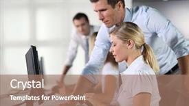  Presentation with business training - Colorful PPT theme enhanced with sales training - business people working on computer backdrop and a coral colored foreground