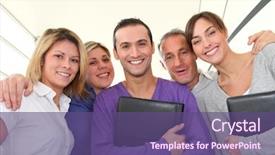  Presentation with small group working - Cool new presentation theme with finger padlock - businessman is setting code of backdrop and a dark gray colored foreground.