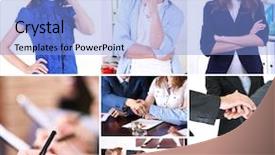  Presentation with collage - Beautiful presentation design featuring sales training - collage of business photos backdrop and a light blue colored foreground