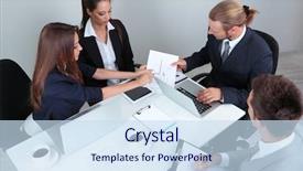  Presentation with business group meeting - Audience pleasing slides consisting of sales training - group of business people having backdrop and a sky blue colored foreground