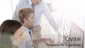  Presentation with young business people - Colorful presentation theme enhanced with sales training - young people attending business course backdrop and a light gray colored foreground