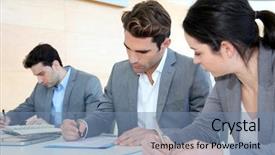  Presentation with application - Beautiful theme featuring sales training - young people signing application form backdrop and a seafoam green colored foreground