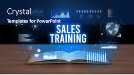  Presentation with business training - Presentation design enhanced with sales training inscription coming background and a navy blue colored foreground