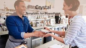  Presentation with coffee shop - Amazing PPT theme having sales up down - male barista passing coffee backdrop and a coral colored foreground