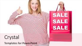  Presentation with hold hand - Colorful PPT theme enhanced with sales up down - woman hand thumb up gesture backdrop and a coral colored foreground