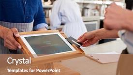  Presentation with contactless - Slide deck enhanced with sales up down - woman making contactless card payment background and a coral colored foreground