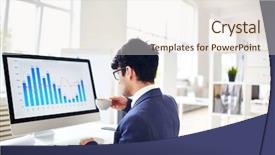  Presentation with front office hotel - Colorful theme enhanced with graph computing - businessman drinking tea while sitting backdrop and a sky blue colored foreground