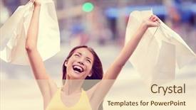  Presentation with career success story - PPT layouts consisting of sales winner - shopping fun happy girl excited background and a lemonade colored foreground