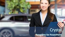  Presentation with car dealer - Presentation with sales woman - beautiful car dealer smiling background and a  colored foreground