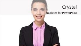  Presentation with unlock potential motivational concept manager - Slide deck enhanced with sales woman - confident young manager on white background and a light gray colored foreground