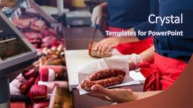  Presentation with butcher shop - Presentation theme with sales women in butcher shop background and a navy blue colored foreground