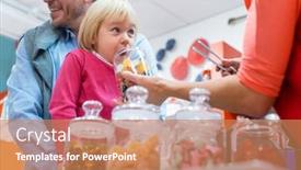  Presentation with sweet candy - Beautiful presentation design featuring saleslady-for-sweet-things-handing backdrop and a coral colored foreground