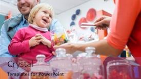 Presentation with sweet candy - Presentation theme having saleslady-for-sweet-things-handing background and a red colored foreground