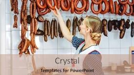  Presentation with butchery - Slide deck enhanced with saleslady-getting-sausages background and a coral colored foreground