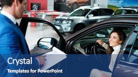  Presentation with car - Beautiful slides featuring salesman - beautiful young woman buys backdrop and a ocean colored foreground