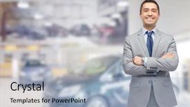  Presentation with consumerism - PPT theme featuring salesman - business car sale consumerism background and a light blue colored foreground