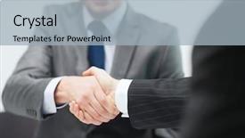  Presentation with shaking hands - Colorful PPT layouts enhanced with salesman - businesss and office concept backdrop and a light blue colored foreground