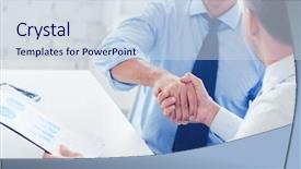  Presentation with shaking hands - PPT layouts having salesman - businesss and office concept background and a lemonade colored foreground